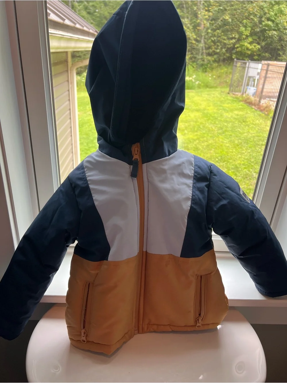 Kids Colorblock Hooded Winter Jacket - Navy, Light Blue & Tan